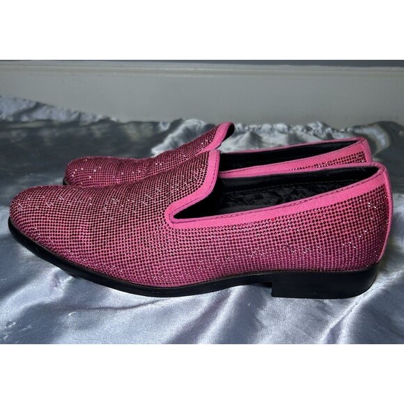 Amali Men’s Dazzle Fuchsia Sparkly Loafers Dress Shoes Pink Rhinestone Size 10 - Picture 9 of 10